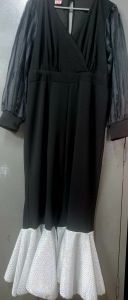 Adult Female Costumes to Hire - Catsuit - SIZE 40 - Long Sleeves - silver Bellbottom